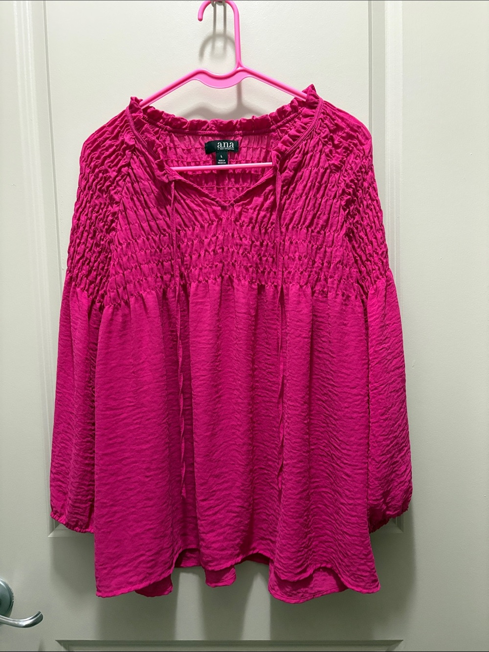 a.n.a Fuchsia Smocked Peasant Tunic